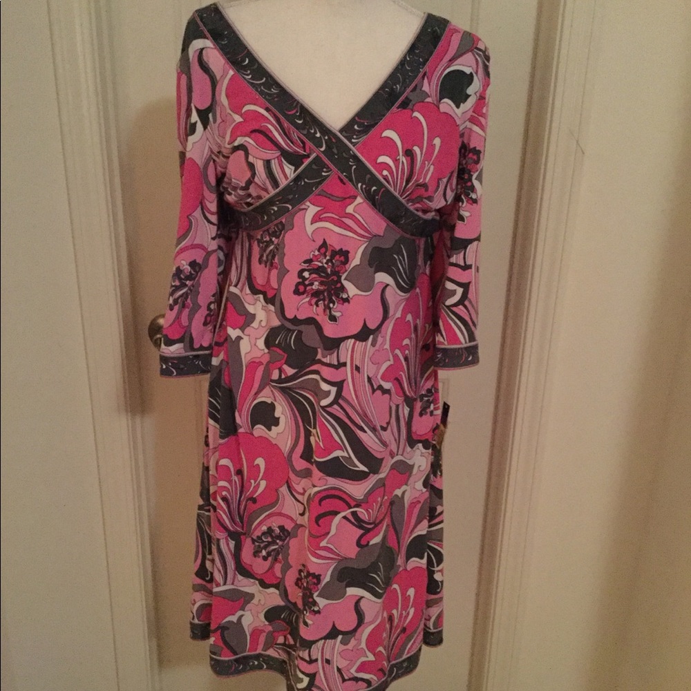 Tahari Pink/Grey/White 3/4 Sleeve Dress - Picture 1 of 5